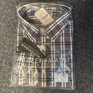 Mizzen+Main Blue and White Plaid Dress Shirt